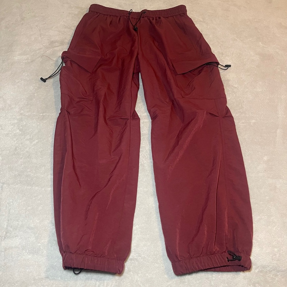 JMIERR Mens Cargo Jogger Pants Burgundy Red Size 38 Elastic Waist Drawstring
